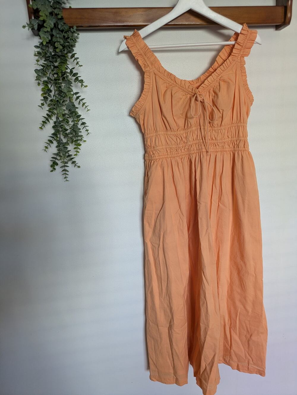 Old Navy Orange Peach Ruching 100% Cotton Midi Dress